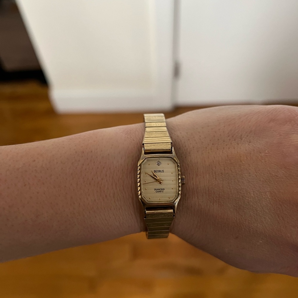 Benrus Gold Tone Watch With Diamond
